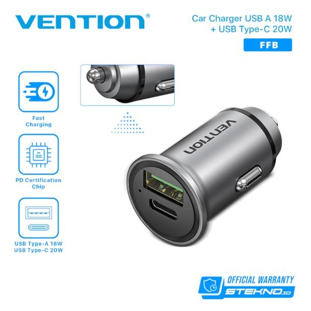 [PUJA ATK] Car Charger USB A+C Vention FFBH0 20W Fast Charging + Free Gantungan Kunci