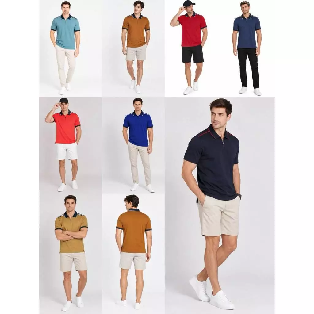 Kaos Kerah Lengan Pendek Pria PE Men's Short-Sleeve Zip Polo Shirt - 3212