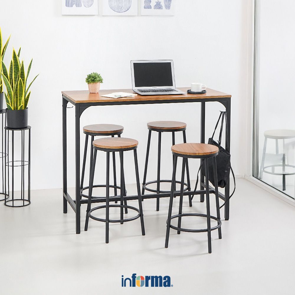 Informa Balgan Set Meja & Bangku Bar - Cokelat Stool Counter Furniture Kitchen Cafe Seating