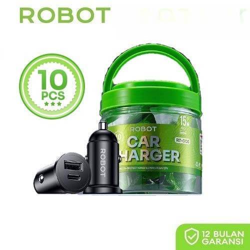 [ P.A889]- [ SAVER RT-CC5 /RTCC5S ROBOT ISI 10 PCS]- Robot RT-CC5 / RT-CC5S Car Charger Dual Port USB-A USB-C Multi Protection 3A 15W Mini Metal ( 1 Toples Isi 10 Pcs)