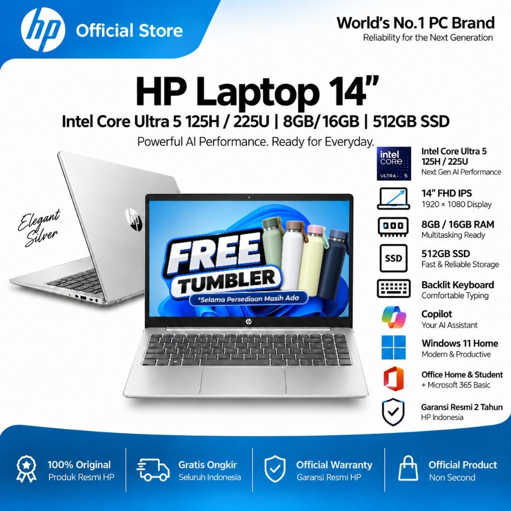 Jual LAPTOP HP 14 ULTRA 5 125H / 225U RAM 8GB/16GB 512GB W11+OHS+M365B ...