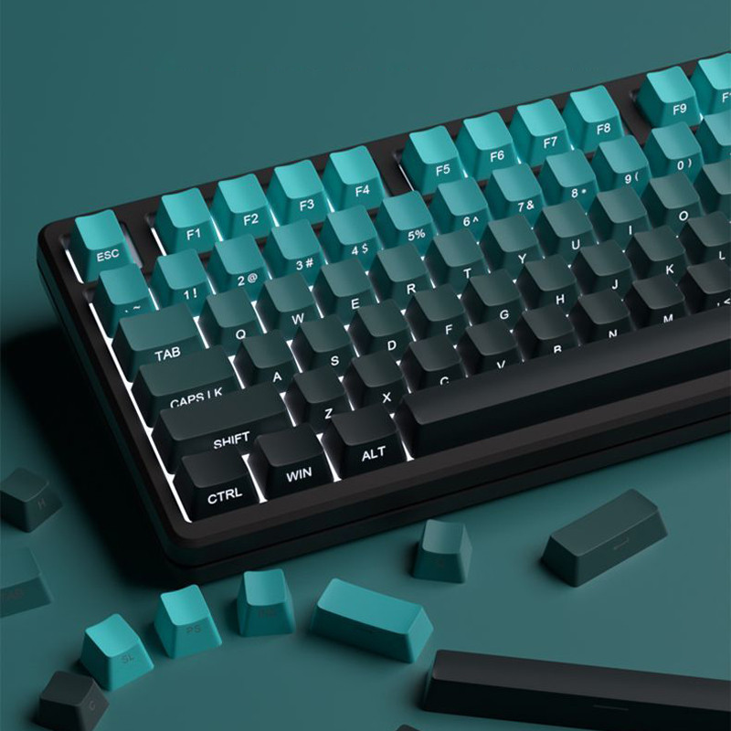 Jual 135 Keys Gradient Cyan Keycaps Double Shot PBT Keycap Side Print ...