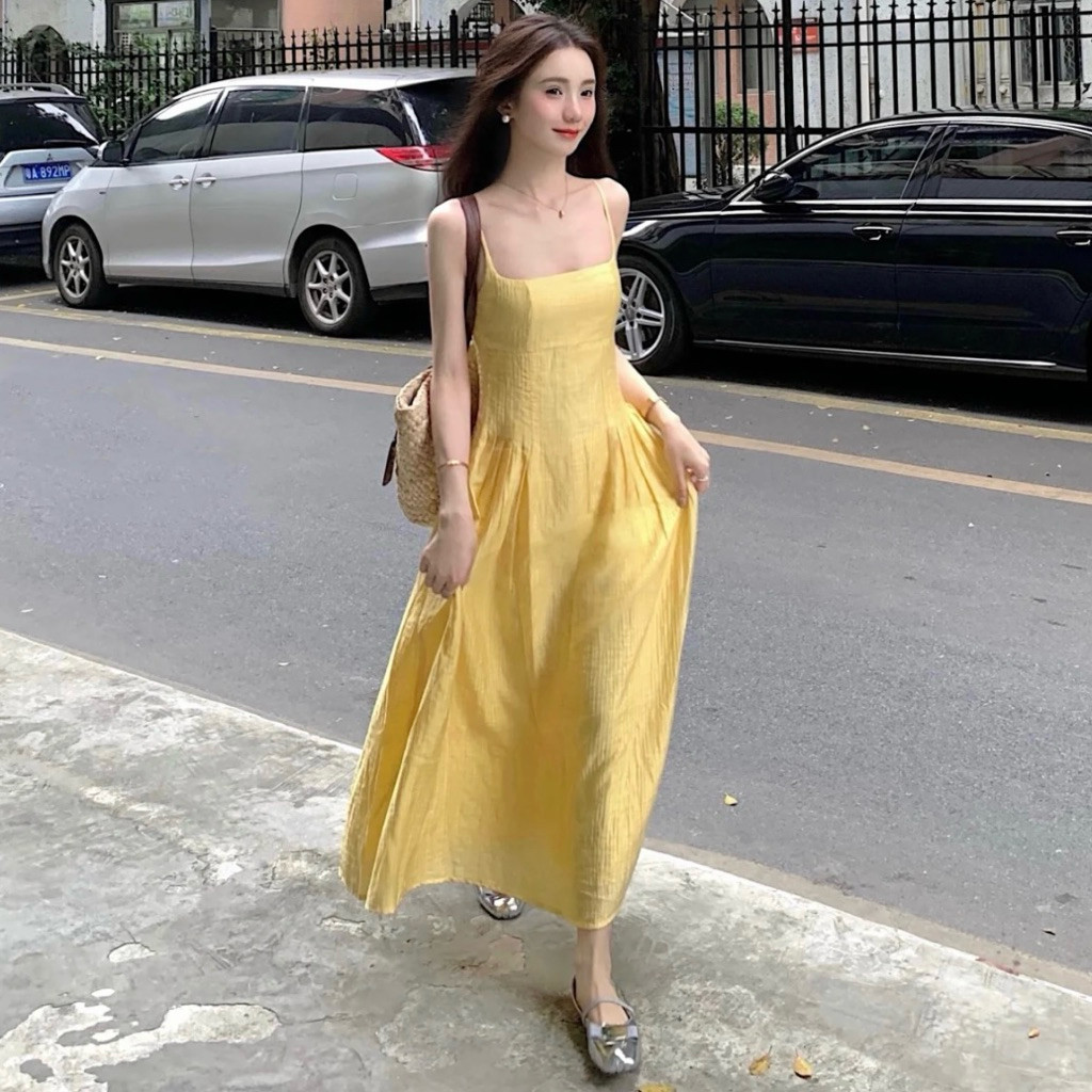 dress kuning pastel A-Line Pleated Long Chiffon Bridesmaid Dress in Pastel Yellow, Pastel Yellow / 2