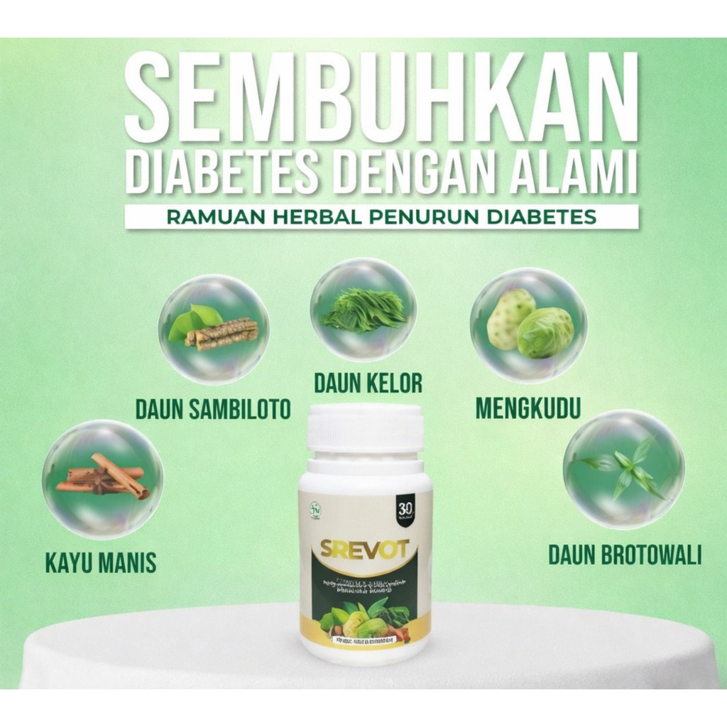 SREVOT ORIGINAL 30 KAPSUL Obat Herbal Diabetes kencing manis Menurunkan Kadar Gula Darah dan kolesterol BPOM
