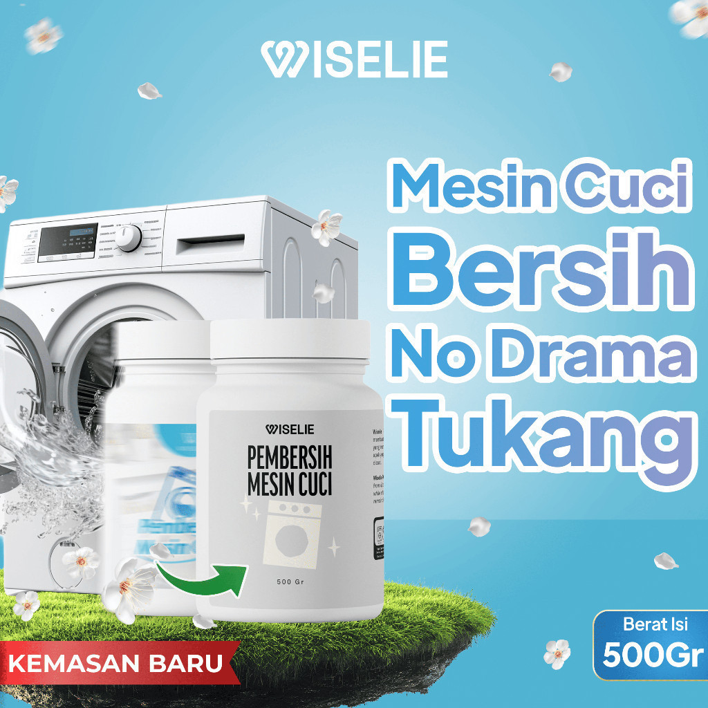 Wiselie Pembersih Mesin Cuci Washing Machine Cleaner Serbuk Pembersih Tabung Mesin Cuci Matic Bukaan Depan Atas Penghilang Bau Apek Kerak Sisa Deterjen Lumut Kuman Bakteri Formula Ampuh Menjaga Performa Mesin Optimal