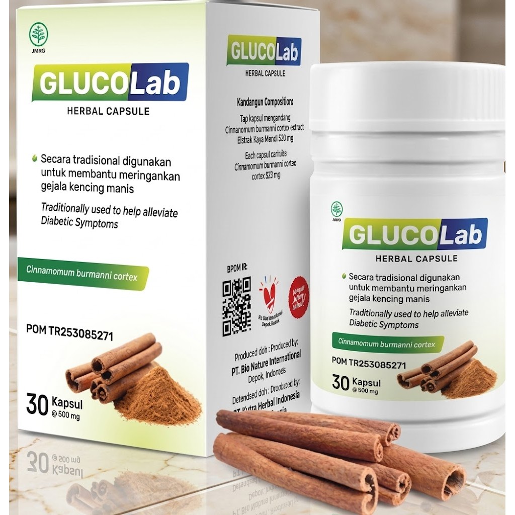 GLUCOLAB OBAT HERBAL ATASI DIABETES KENCING MANIS KOLESTEROL TURUNKAN GULA DARAH 30 KAPSUL ORIGINAL