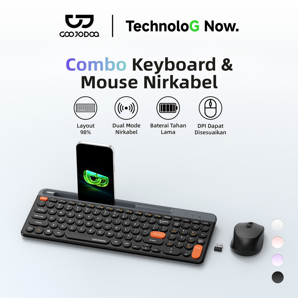 GOOJODOQ Keyboard Wireless 98 Keys + Mouse Set Bluetooth 5.0 2.4G 3-Mode Numpad Phone Braket slot