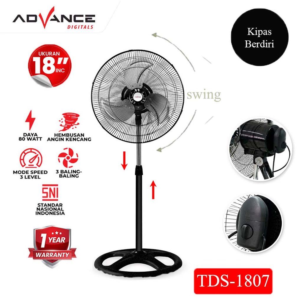 Advance TDS-1807 Kipas Angin Listrik kipas angin berdiri Stand  Fan 18inc Fan Stand kipas besi 1807
