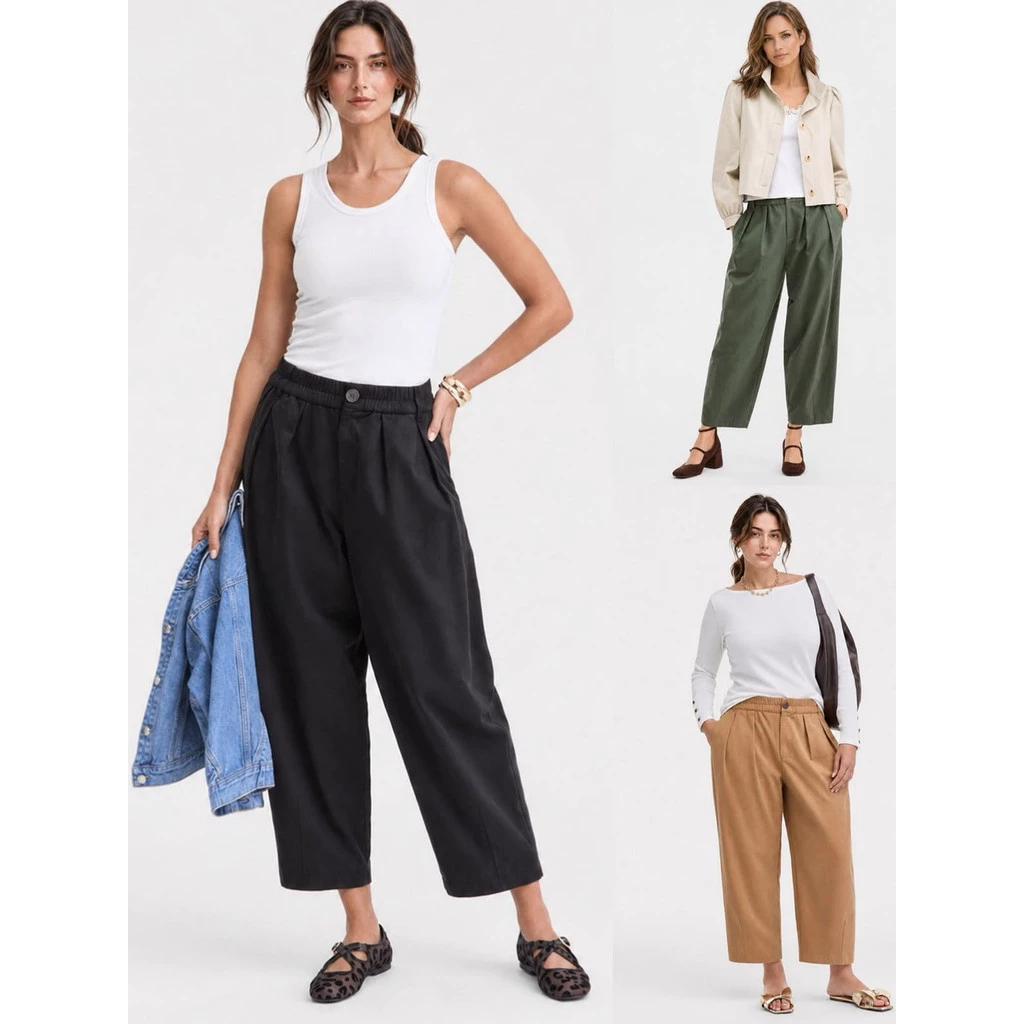 Celana Panjang Wanita ONT Women's Pleated Barrel-Leg Ankle Pants - 3001