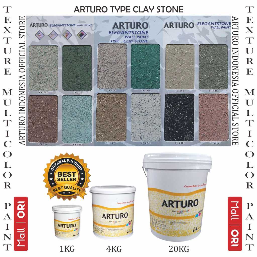 Jual ARTURO Type Clay Stone Kaleng 1kg Cat Texture Tone Flakes Tekstur ...