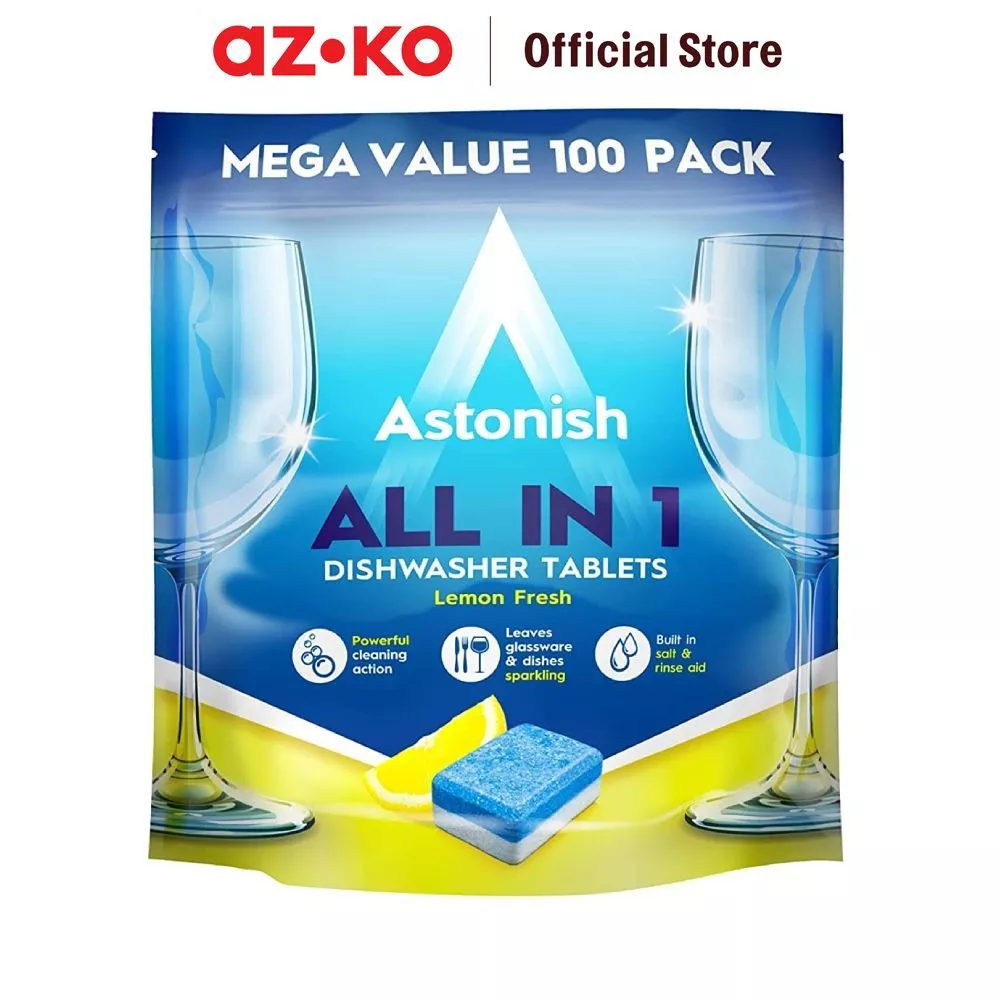 AZKO Astonish All In 1 Tablet Dishwasher - Lemon Tablet Cleaner Penghilang Noda Sabun Cuci Piring Pembersih Alat Makan - foto 1