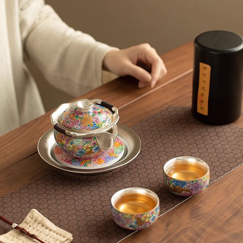 Jual Royal-Style Silver-Plated Enameled Ceramic Tea Set with Gift Box ...