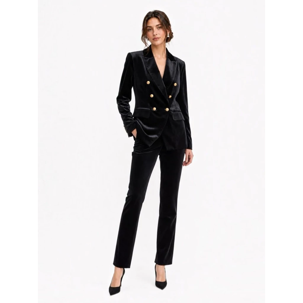 Blazer Wanita INC Women's Double-Breasted Velvet Blazer - 3105