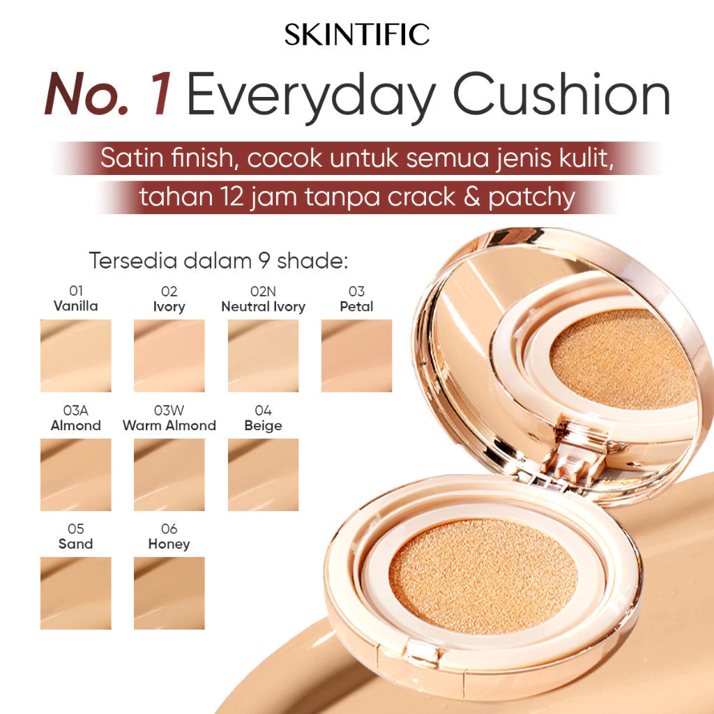 {Skintific Authorize}Skintific Cover All Perfect Air Cushion Refill Fondation Compact UV SPF 35 PA++++ 12H Cosmetic Refill Oil-Control 5 Shades Waterproof Sweatproof Matte Make over Finish Poreless Cushion Foundation Flawless BB Cream CC Cushion Makeup