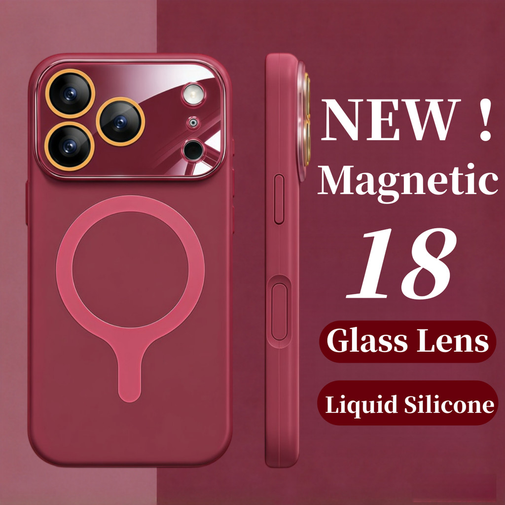 New Burgundy Color Premium Matte Magnetic Liquid Silicone Soft Phone Case for IPhone 18 Pro Max 17 Pro Max 17Pro 18Pro Soft Casing Frosted Anti fingerprint Glass Lens Shockproof Cover