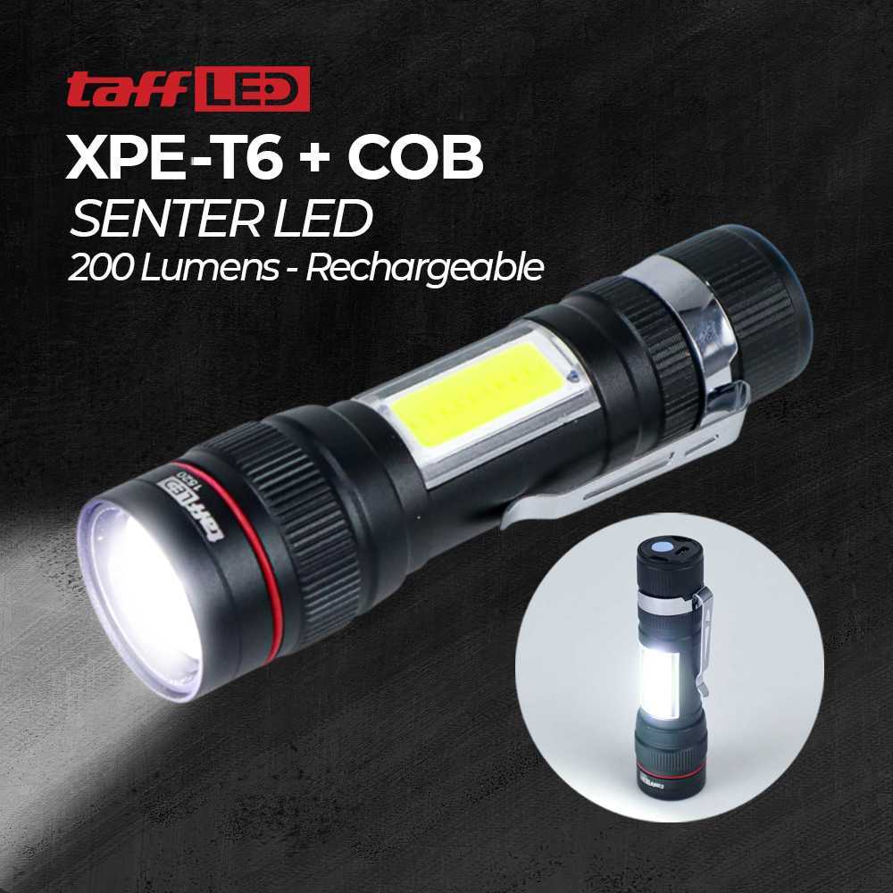 Jual Senter LED USB Rechargeable XPE-T6 dan COB 200 Lumens, Senter Dual ...