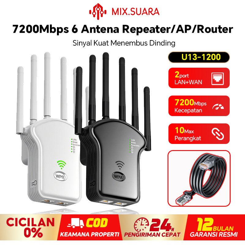 Jual MIX.SUARA Wifi Extender Tanpa Kabel 6 Antenas 7200Mbps Dual Band ...