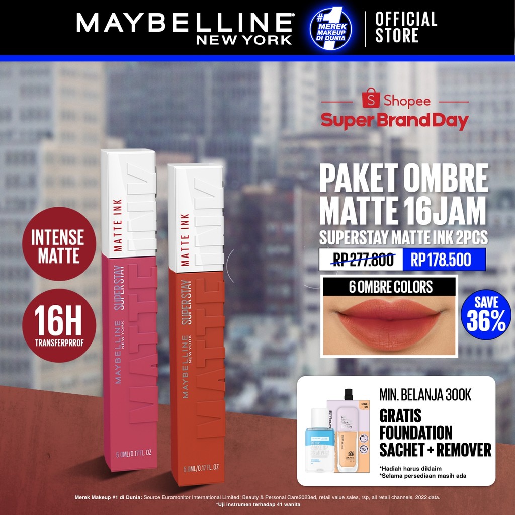 MAYBELLINE OFFICIAL Paket Hemat Superstay Matte Ink 2 pcs Ombre Set Lipstick - Long Lasting Lipstick Matte Waterproof Transferproof Lipstik