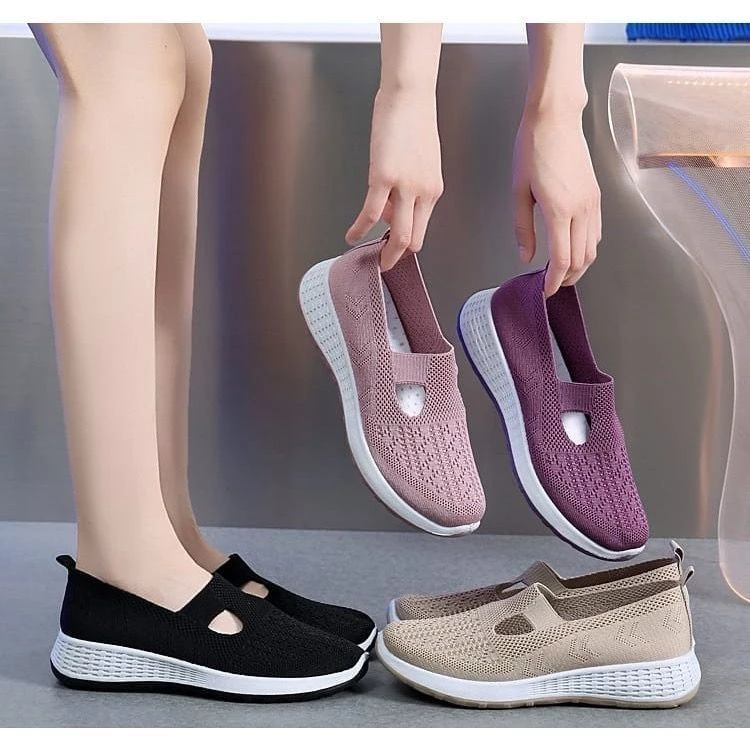 SNEAKERS.SNIS LH095 Sepatu kekiniaan sepatu flyknit Sepatu Wanita sepatu flat rajut Sneakers