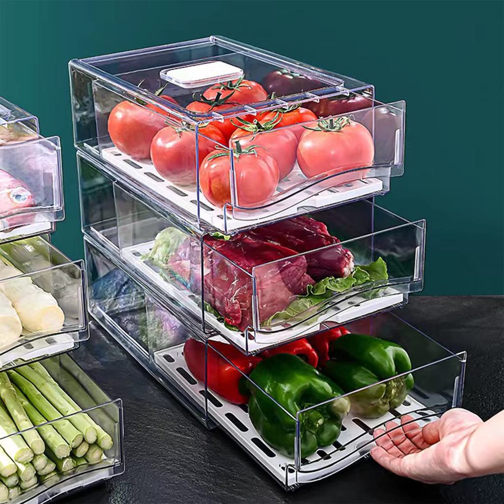 Jual Fridge Organizer, Stackable Refrigerator Organizer B Reusable Food ...