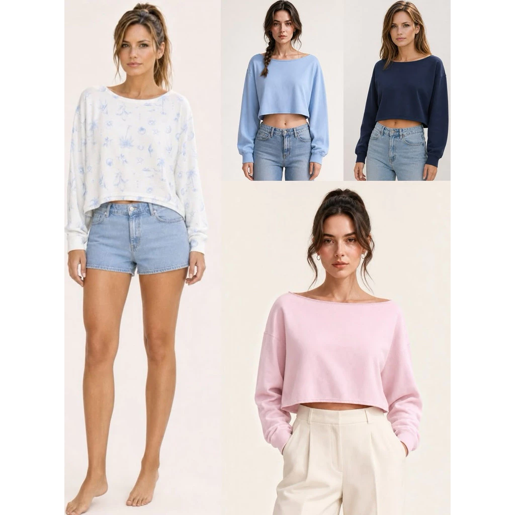 Sweater Wanita HLS Women's Easy Double Off-the-Shoulder Sweatshirt -2637