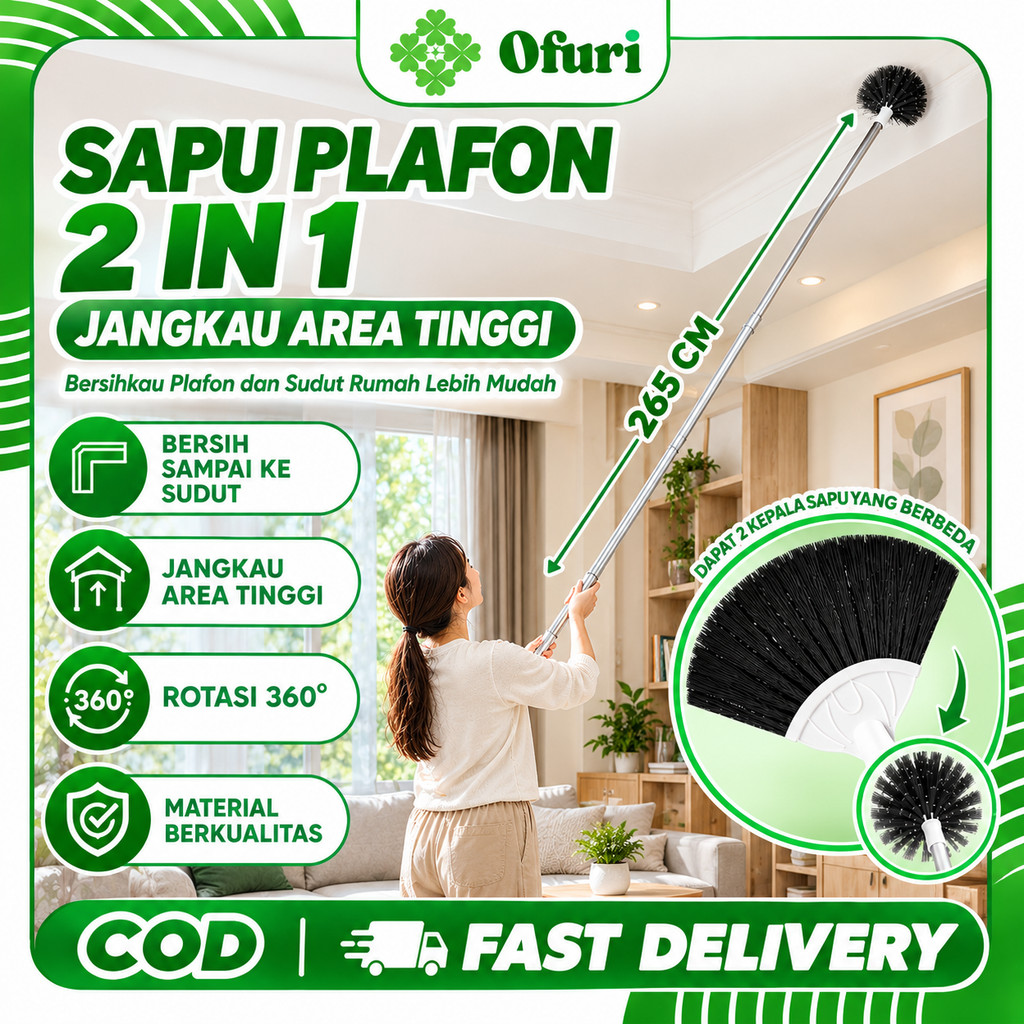 Jual OFURI Sapu Plafon Sawang 265cm 2 in 1 Sapu Panjang Pembersih Debu ...