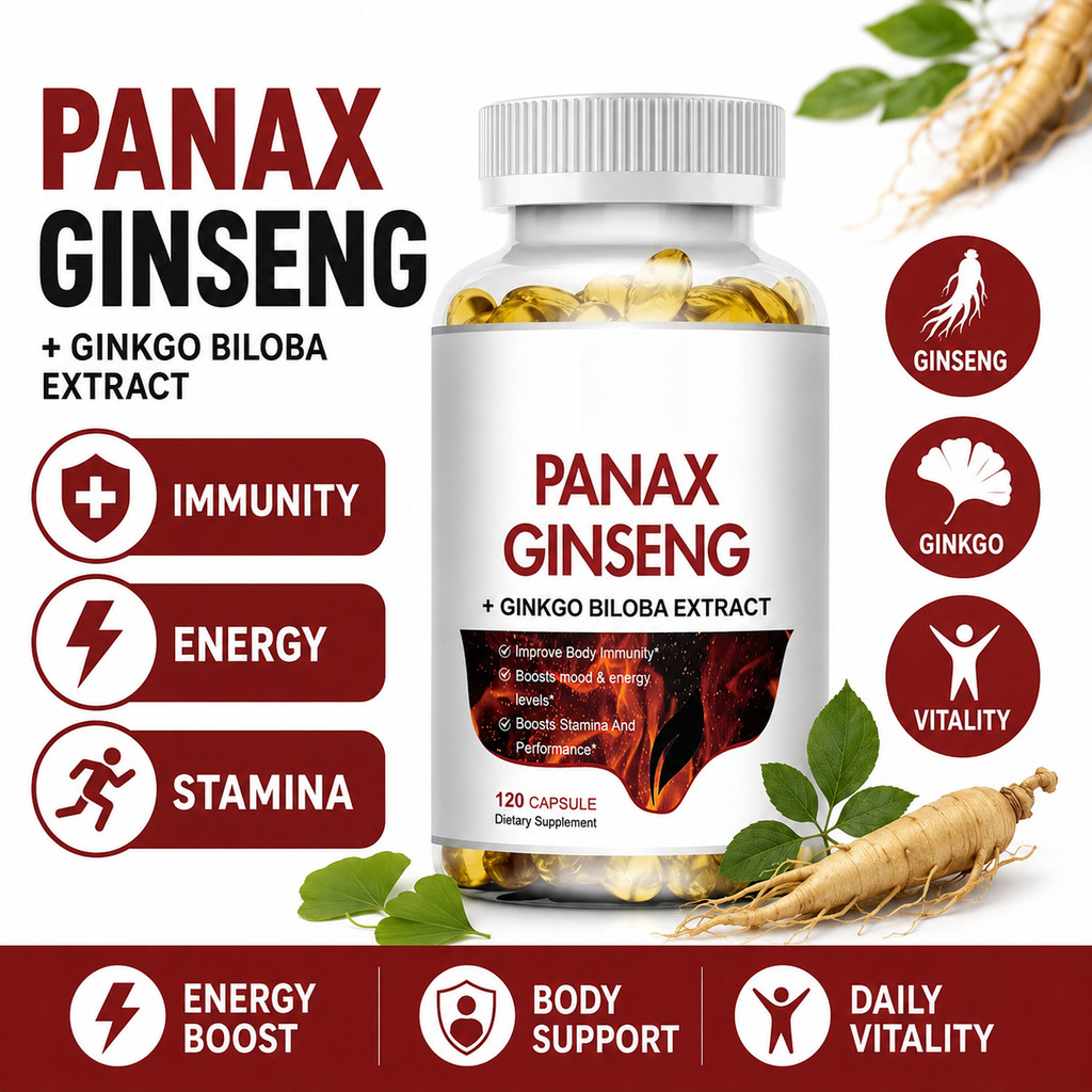 Jual Panax Ginseng Capsules Ginkgo Biloba Ashwagandha Extract Boosts ...