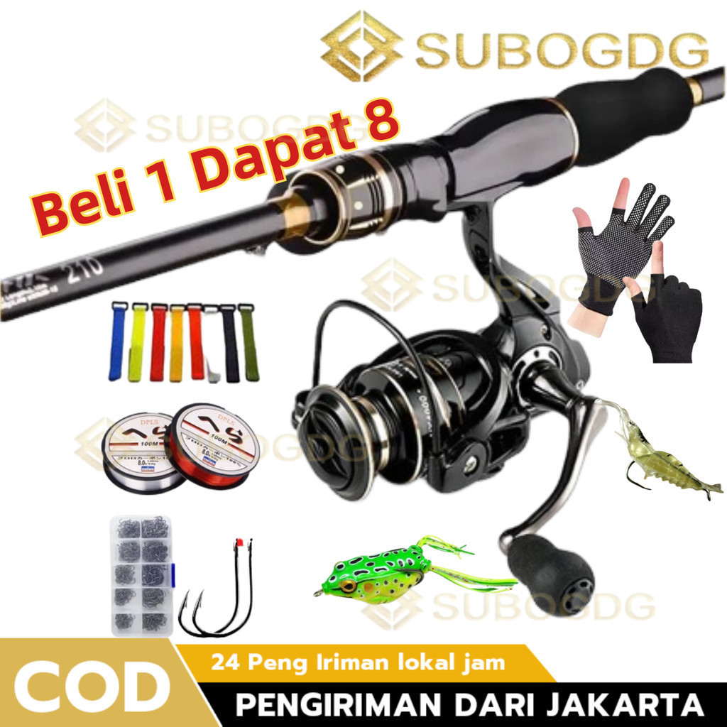 SUBOGDG - Pancing Set NX Hitam Emas 8in1 - Reel 15KG & Joran Carbon - Pilih Spinning/Baitcast - Barang Lengkap Siap Kirim
