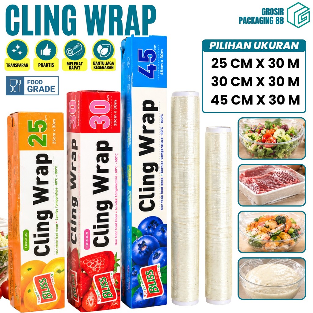 Jual Cling Wrap Roll Food Grade 30 Meter Lebar 25 30 45cm Plastik ...