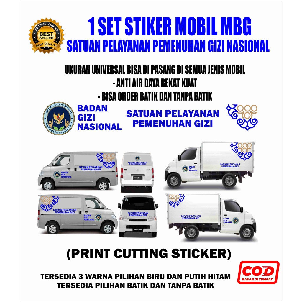 Jual set Stiker Mobil MBG | Stiker Mobil Satuan Pelayanan Gizi | Stiker ...