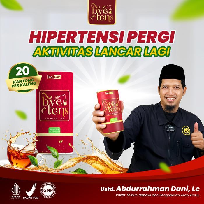 BYE TENS Bio Gold Premium Tea Herbal Hipertensi Untuk Darah Tinggi Kolesterol Asam Urat - Daun Teh Hijau Seledri Mengkudu BPOM - 1 Kaleng (20x Minum)