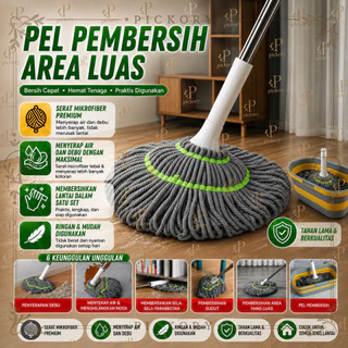 A45A PICKORY ALAT PEL PUTAR OTOMATIS 360° PEMBERSIH LANTAI TWIST MOP PEMERAS AIR PREMIUM