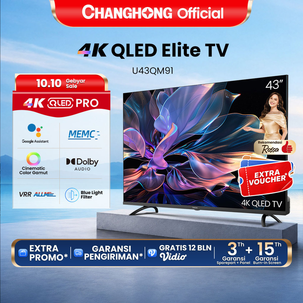NEW Changhong QLED TV 4K 43 inch Google Smart TV PRO Dolby Audio DBX-TV Netflix Youtube U43QM91
