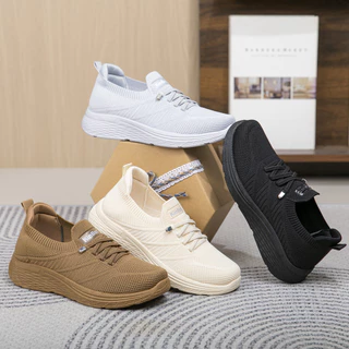 Sepatu Slip On Wanita Sneakers Rajut Casual OM910-HB