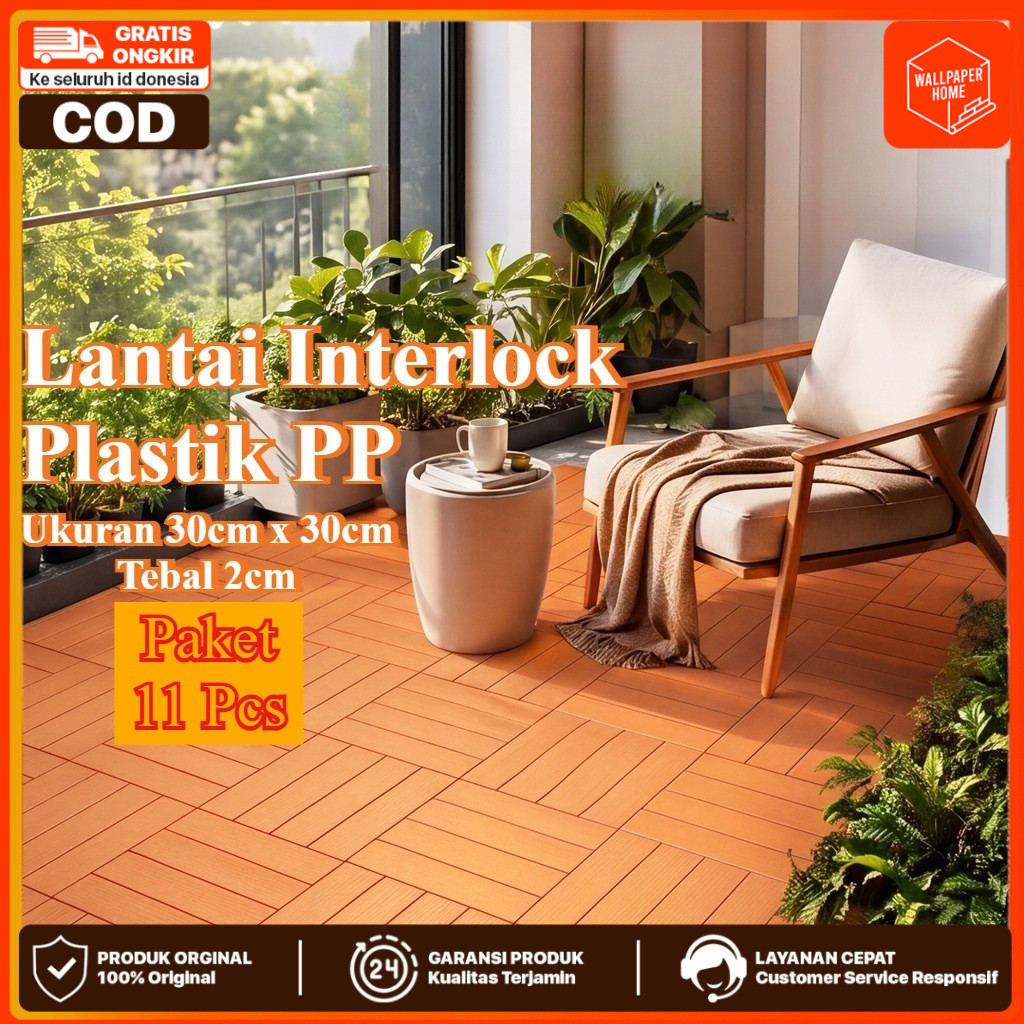 WALLPAPER HOME - Paket 11 Pcs Lantai WPC Wood Tile 30x30cm Tebal 2cm Decking Kayu Outdoor Indoor | Karpet Lantai Parket Anti Air Rayap & Api | Wood Plastic Composite Estetik Dekorasi Teras Balkon Cafe - Kokoh & Mudah Pasang