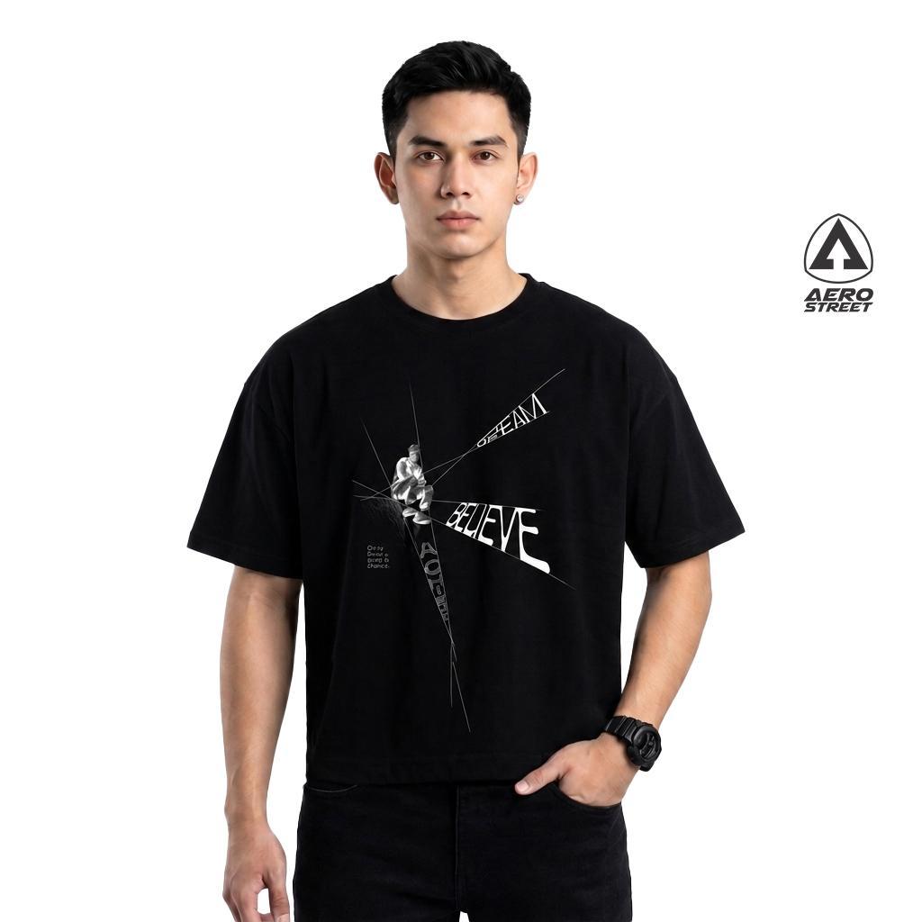 Aerostreet T-Shirt Boxy Niko Hitam T Shirt Combed Sablon Premium Kaos Lengan Pendek Street Monochrome Series