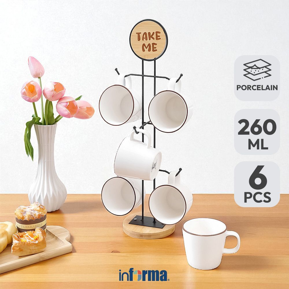 Jual Informa Appetite Maru Mug Porcelain Dengan Rak 260 ml Set 6 Pcs ...