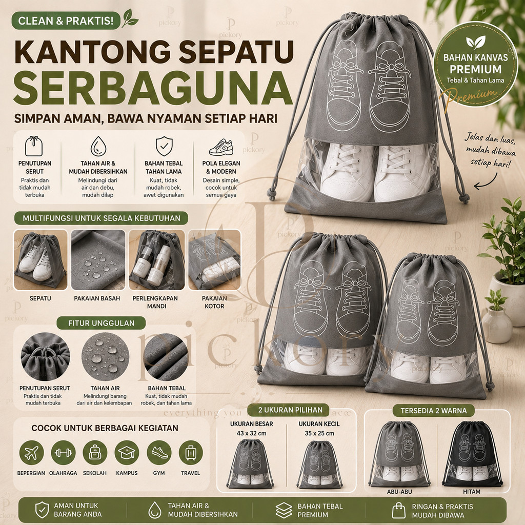 Jual C30C PICKORY TAS SERUT PENYIMPANAN SEPATU ANTI AIR / KANTONG SERUT ...