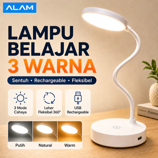 ALAM Lampu Meja Belajar LED 3 Warna USB Rechargeable Lampu Baca Sentuh Dimmable Fleksibel Lampu Tidur Anak