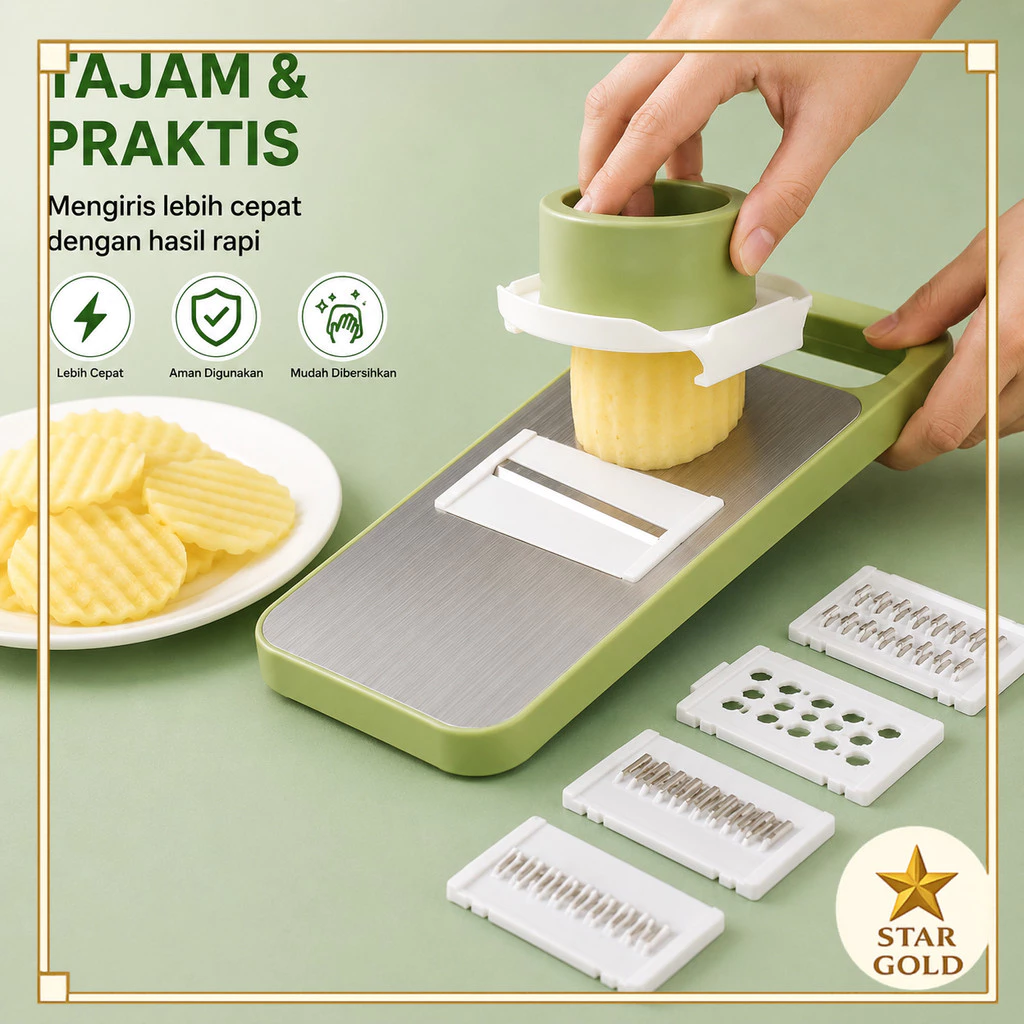 Stainless Steel Vegetable Cutter 5in1 Parutan Sayur Buah Multifungsi Alat Pemotong Pengiris Parut Sayuran Buah Manual Kitchenware Peralatan Dapur