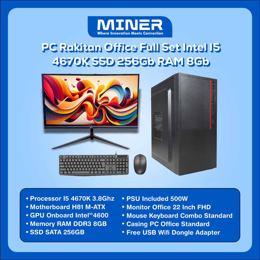 PC Rakitan Office Kantor Full Set Intel I5 4670K Ram 8Gb SSD 240Gb