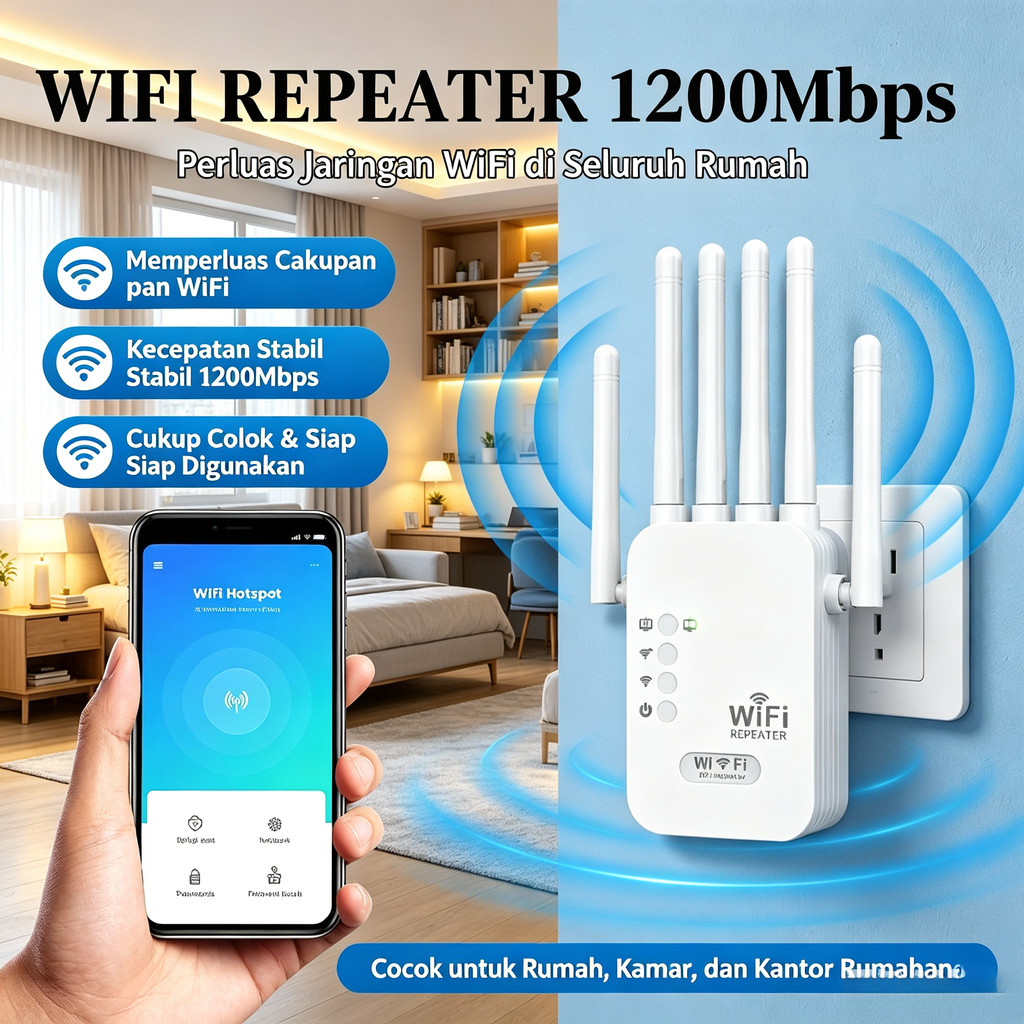 WiFi Repeater 1200 Mbps Penguat Sinyal 2.4G Access Point…