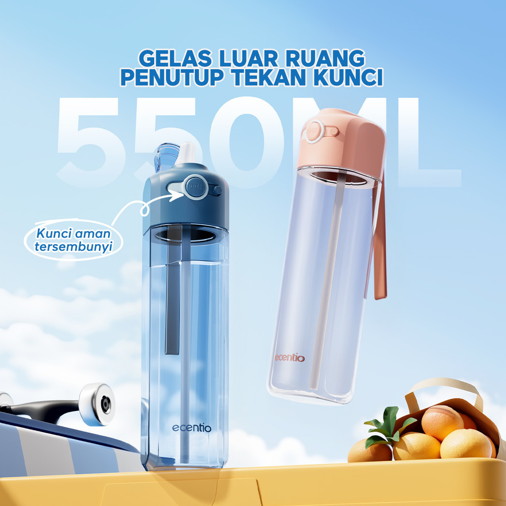 Jual ECENTIO Botol Minum 550ml Portable Botol Air Sport Outdoor Anti ...