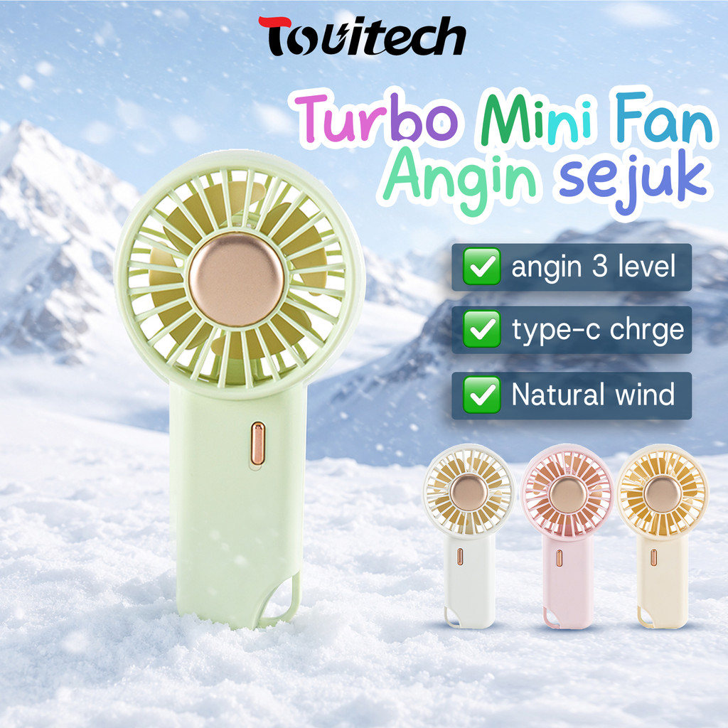 TOUITECH   Mini Kipas Angin Portable Wireless 3 Level Kecepatan Angin Cute Lucu Charge Type-C Kipas Tangan F02