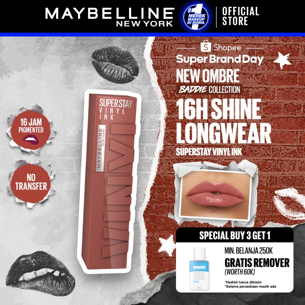 [EXCLUSIVE SBD BUY 3 GET 1] MAYBELLINE OFFICIAL Superstay Vinyl Ink 4.2 ml - Shiny Pigmented Liquid Lipstik Lipstick Make Up Lipcream Longlasting Waterproof Tahan Lama 16 Jam Lipstik Lipgloss Lipbalm Liptint Lip Glossy