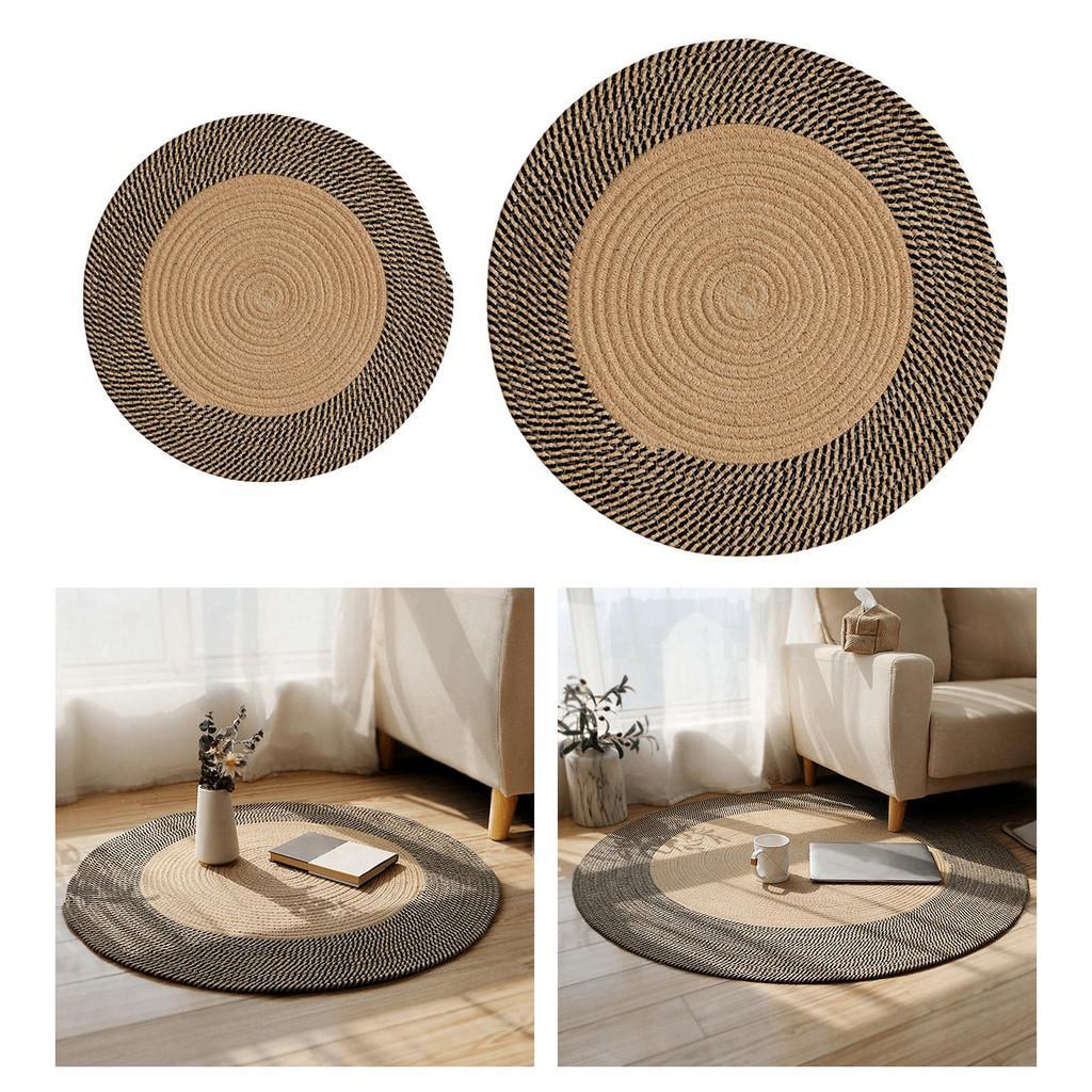 Jual Round Handwoven Retro Bedside Floor Mat Jute Woven Mat Braided Rug ...