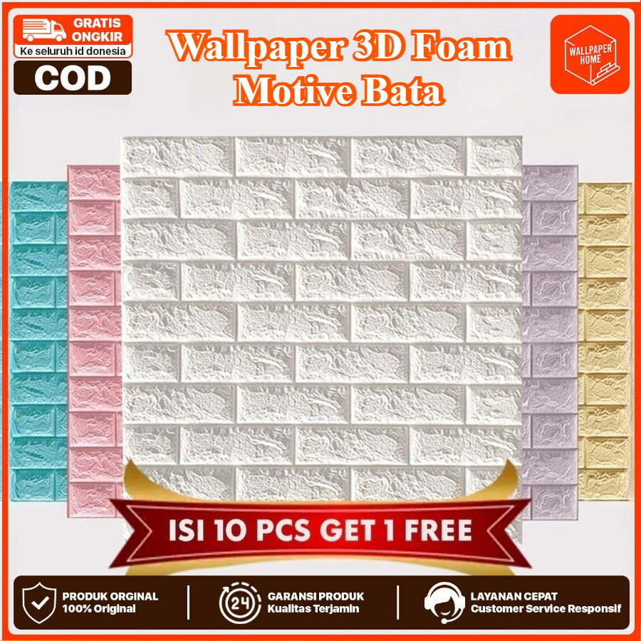 WALLPAPER HOME - PAKET 10 PCS FREE 1 PCS Wallpaper Dinding 3D 35x30cm Foam Mini Motif Batu Bata Dekorasi Rumah Kamar