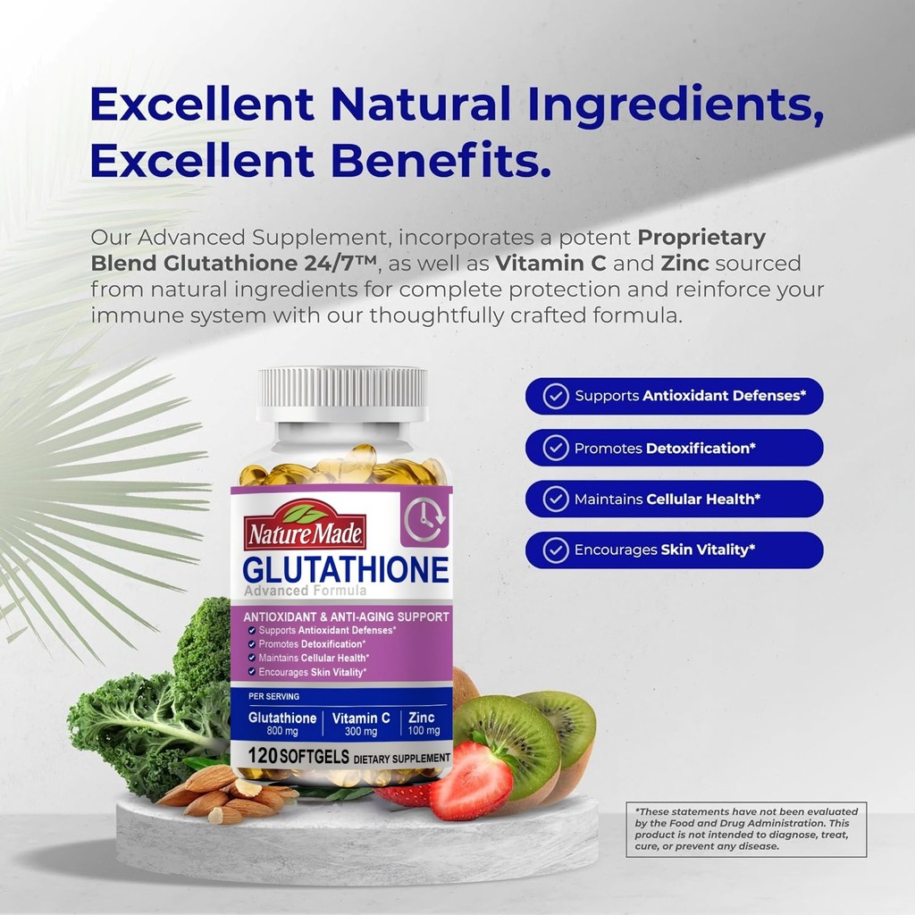 Jual NatureMade Glutathione 800mg Capsules Contains 300 mg of Vitamin C and  100 mg of Zinc Brightens skin tone, detoxifies and beautifies, boosts  immunity, and replenishes energy 120pcs Softgels Mencerahkan warna kulit