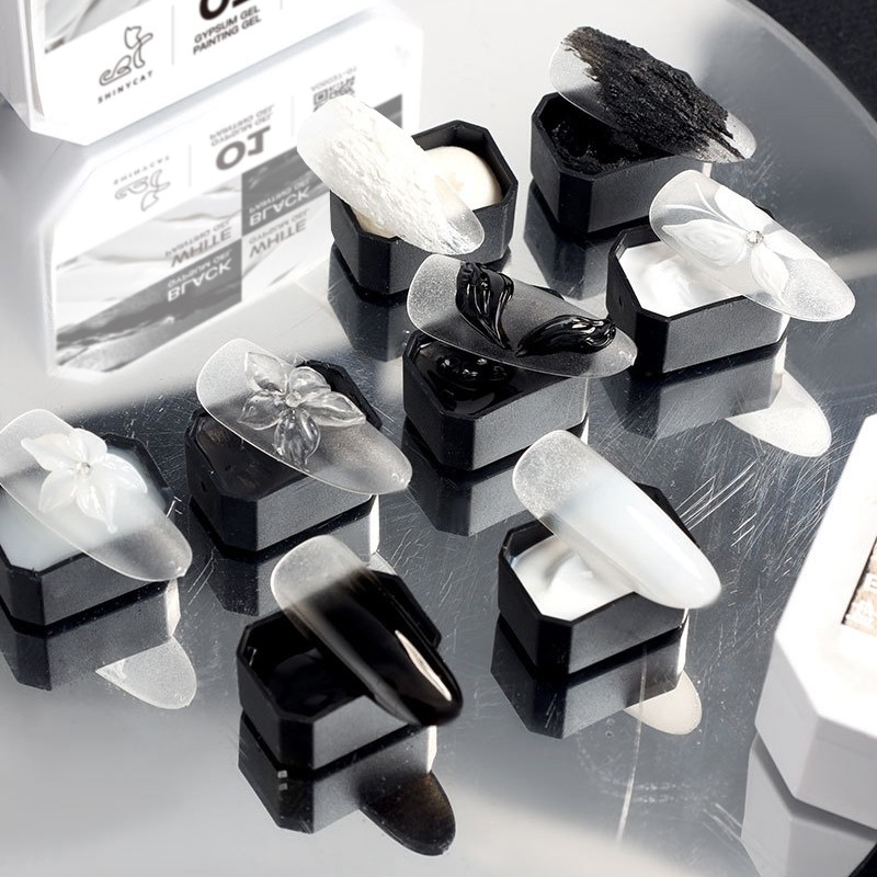 Jual Cat Gel Nail Art 4 Grid Hitam Putih Non Wipe Plaster Carving ...