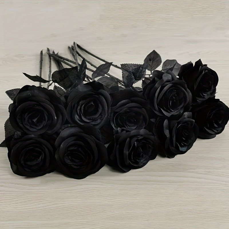 Jual Artificial Black Roses Fake Flowers, Long Stem, with No Container ...